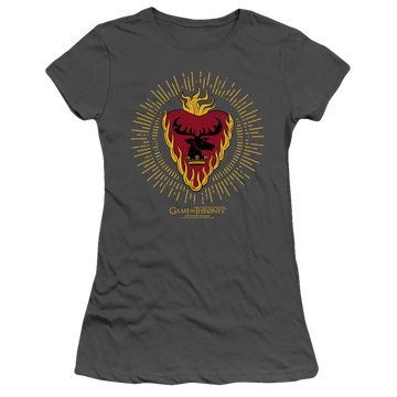 Charcoal juniors t-shirt with Game of Thrones Stannis Baratheon Burst Sigils graphic