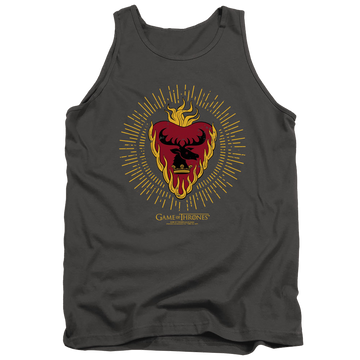 Charcoal men's tank with Game of Thrones Stannis Baratheon Burst Sigils graphic