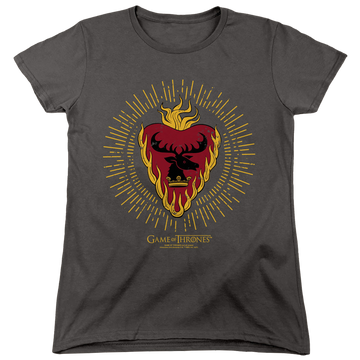 Charcoal women's t-shirt with Game of Thrones Stannis Baratheon Burst Sigils graphic