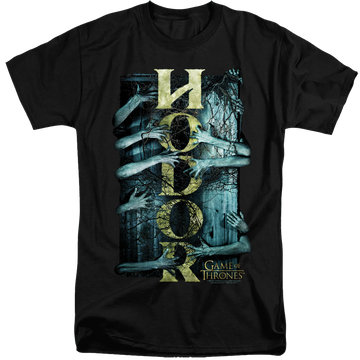 Black men's tall fit t-shirt with Game of Thrones Hodor graphic