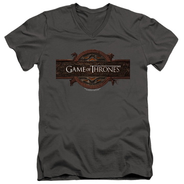 Charcoal men's v-neck t-shirt with Game of Thrones Title Sequence Logo graphic