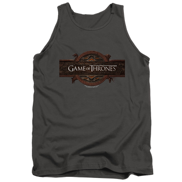 Charcoal men's tank with Game of Thrones Title Sequence Logo graphic