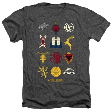 Charcoal men's heather t-shirt with Game of Thrones House Sigils graphic