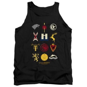Black men's tank with Game of Thrones House Sigils graphic