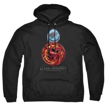 Black pullover hoodie with Game of Thrones Combined Targaryn And Stark graphic