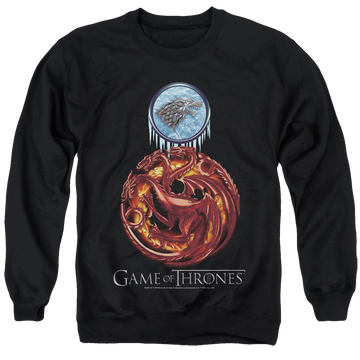 Black men's crewneck sweatshirt with Game of Thrones Combined Targaryn And Stark graphic