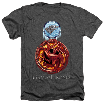Charcoal men's heather t-shirt with Game of Thrones Combined Targaryn And Stark graphic