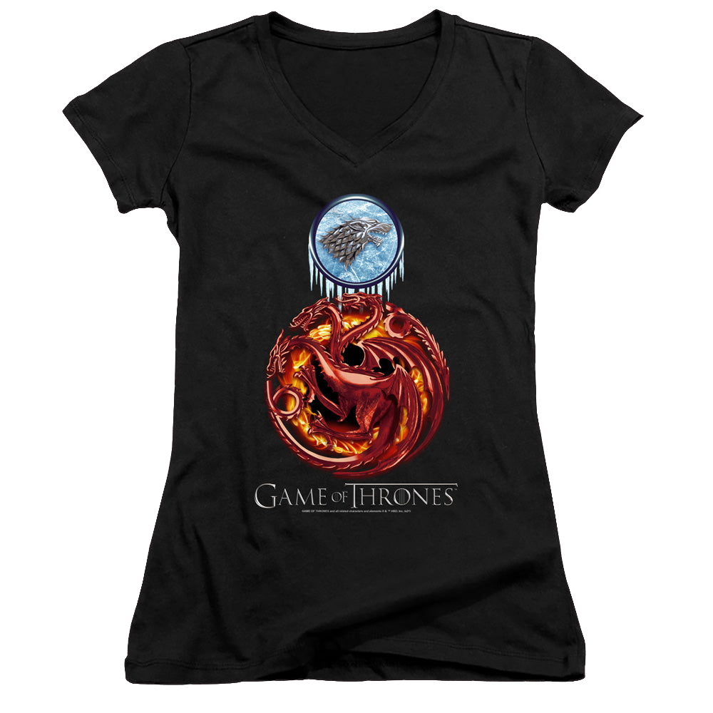Game of Thrones Combined Targaryn And Stark - Juniors V-Neck T-Shirt Juniors V-Neck T-Shirt Game of Thrones   