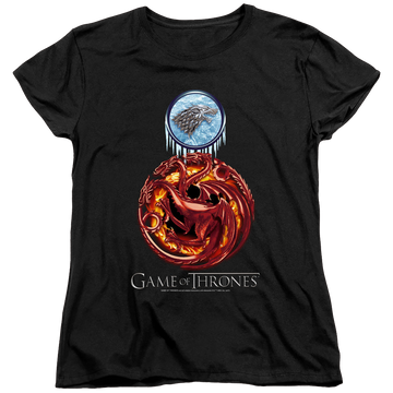 Black women's t-shirt with Game of Thrones Combined Targaryn And Stark graphic