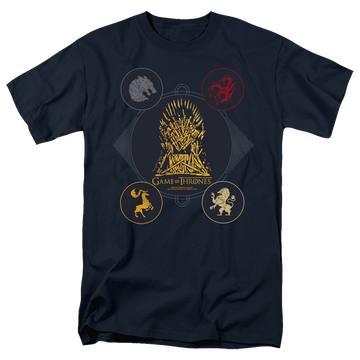 Navy men's regular fit t-shirt with Game of Thrones 4 Houses 4 The Throne graphic