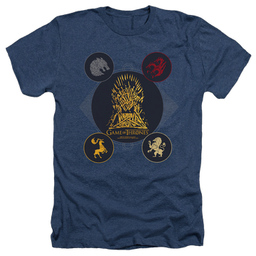 Navy men's heather t-shirt with Game of Thrones 4 Houses 4 The Throne graphic