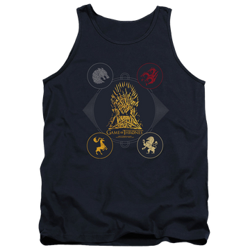Navy men's tank with Game of Thrones 4 Houses 4 The Throne graphic