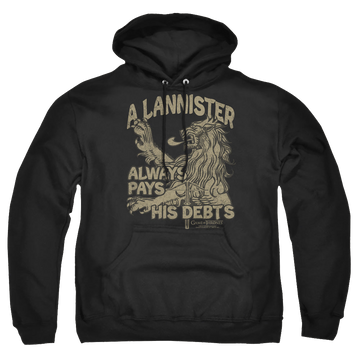 Black pullover hoodie with Game of Thrones Debts graphic