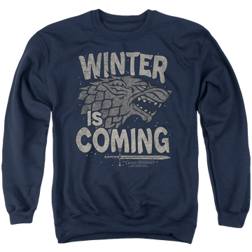 Navy men's crewneck sweatshirt with Game of Thrones Winter Is Coming graphic
