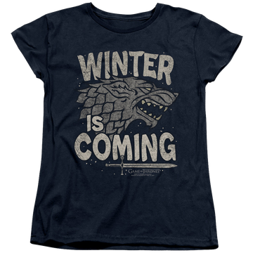 Navy women's t-shirt with Game of Thrones Winter Is Coming graphic
