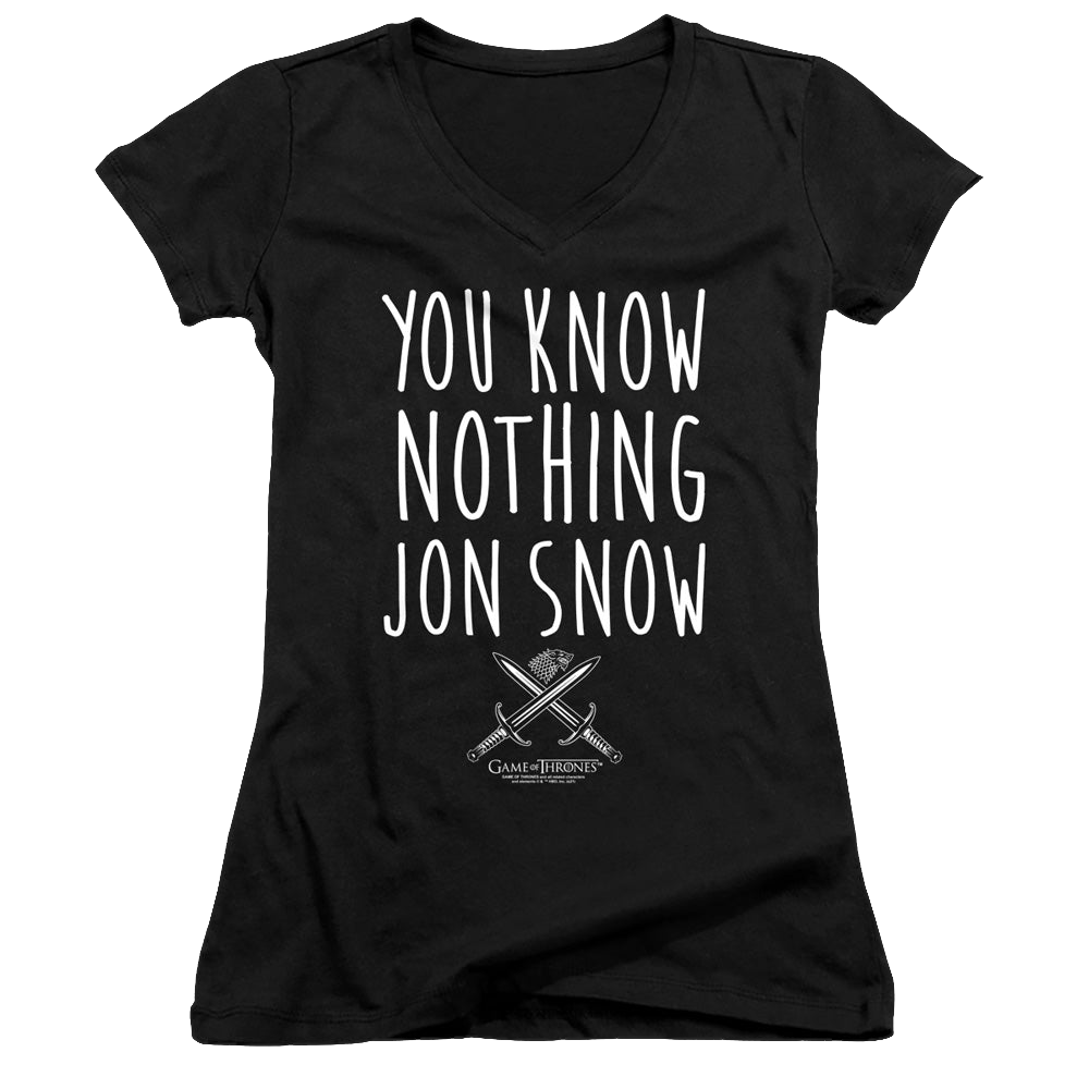 Game of Thrones You Know Nothing Jon Snow - Juniors V-Neck T-Shirt Juniors V-Neck T-Shirt Game of Thrones   