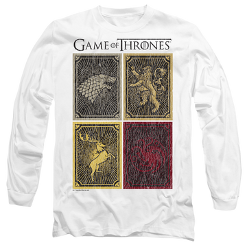 White men's long sleeve t-shirt with Game of Thrones House Squares graphic