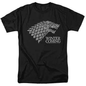Black men's regular fit t-shirt with Game of Thrones Stark Winter Is Coming On Black graphic