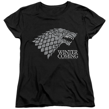 Black women's t-shirt with Game of Thrones Stark Winter Is Coming On Black graphic