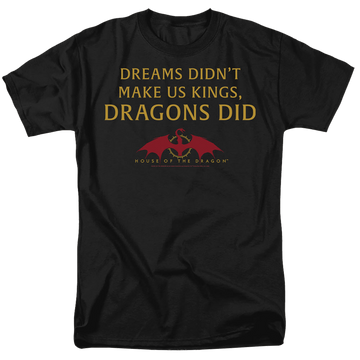 Black men's regular fit t-shirt with House of the Dragon Not Dreams graphic