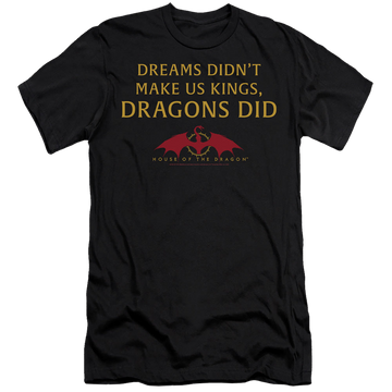 Black men's premium slim fit t-shirt with House of the Dragon Not Dreams graphic