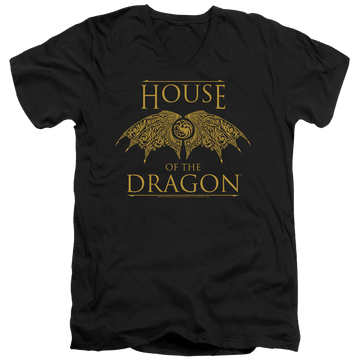 Black men's v-neck t-shirt with House of the Dragon Dragon Wings graphic