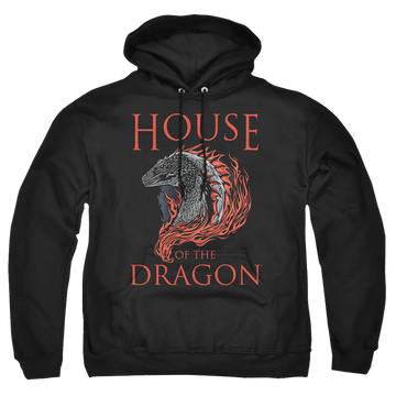 Black pullover hoodie with House of the Dragon Hod Dragon Illustration graphic