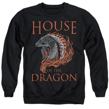 Black men's crewneck sweatshirt with House of the Dragon Hod Dragon Illustration graphic