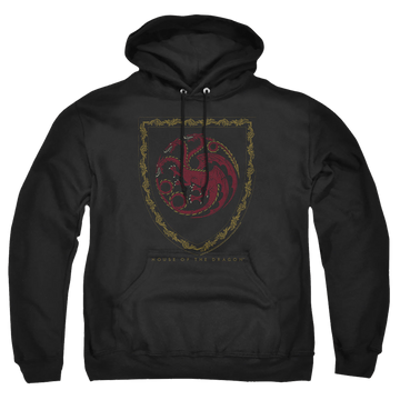 Black pullover hoodie with House of the Dragon Dragon Shield Vintage Dark graphic