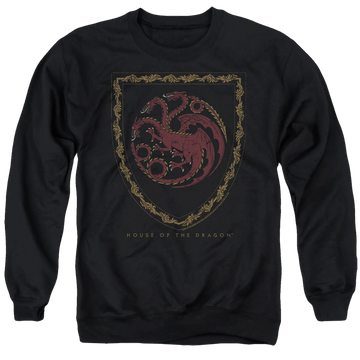 Black men's crewneck sweatshirt with House of the Dragon Dragon Shield Vintage Dark graphic