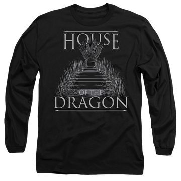 Black men's long sleeve t-shirt with House of the Dragon Sword Throne graphic