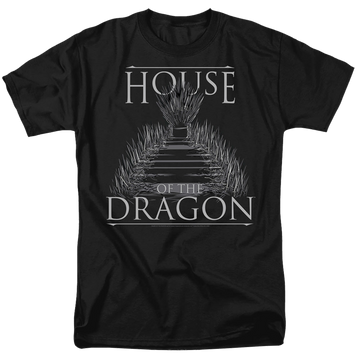 Black men's regular fit t-shirt with House of the Dragon Sword Throne graphic