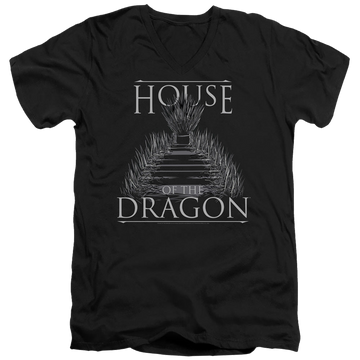 Black men's v-neck t-shirt with House of the Dragon Sword Throne graphic
