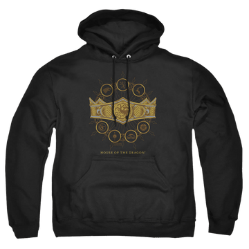 Black pullover hoodie with House of the Dragon Crown graphic
