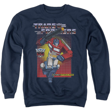 Navy men's crewneck sweatshirt with Transformers Optimus Prime graphic