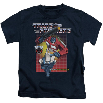 Navy kid's t-shirt for ages 4 to 7 with Transformers Optimus Prime graphic