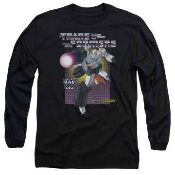 Black men's long sleeve t-shirt with Transformers Megatron graphic