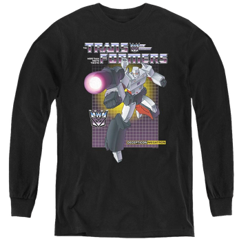 Black youth long sleeve t-shirt with Transformers Megatron graphic