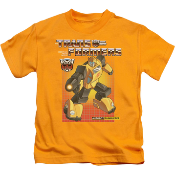 Gold kid's t-shirt for ages 4 to 7 with Transformers Bumblebee graphic
