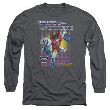Charcoal men's long sleeve t-shirt with Transformers Starscream graphic