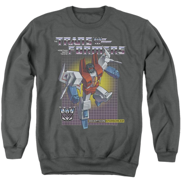 Charcoal men's crewneck sweatshirt with Transformers Starscream graphic