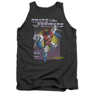 Charcoal men's tank with Transformers Starscream graphic