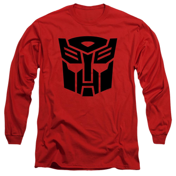 Red men's long sleeve t-shirt with Transformers Autobot graphic