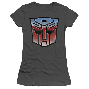 Charcoal juniors t-shirt with Transformers Vintage Autobot Logo graphic