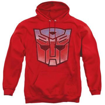 Red pullover hoodie with Transformers Vintage Autobot Logo graphic