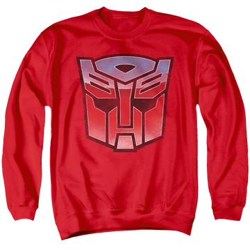 Red men's crewneck sweatshirt with Transformers Vintage Autobot Logo graphic