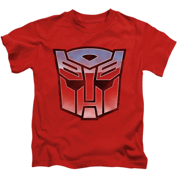 Red kid's t-shirt for ages 4 to 7 with Transformers Vintage Autobot Logo graphic