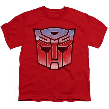 Red youth t-shirt for ages 8 to 12 with Transformers Vintage Autobot Logo graphic