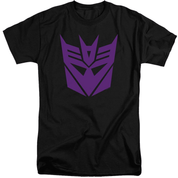 Black men's tall fit t-shirt with Transformers Decepticon graphic