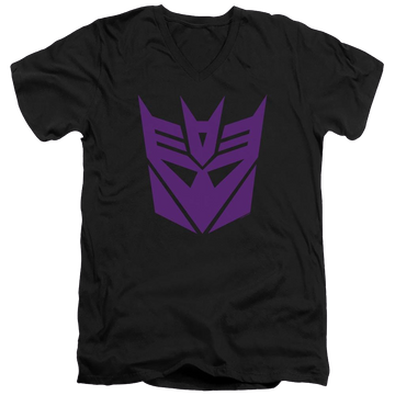 Black men's v-neck t-shirt with Transformers Decepticon graphic